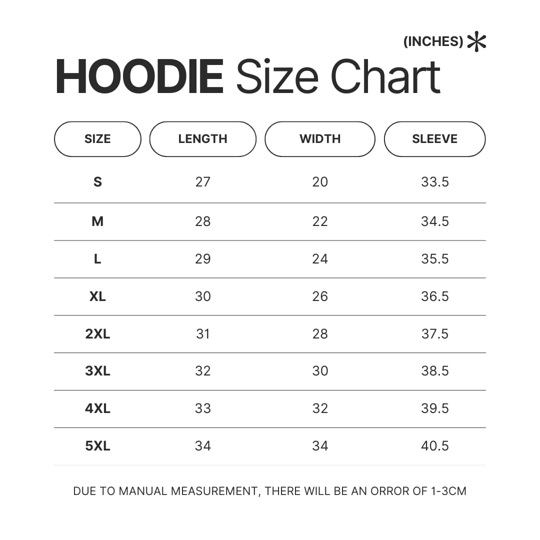 Hoodie Size Chart - Animal Crossing AU Store