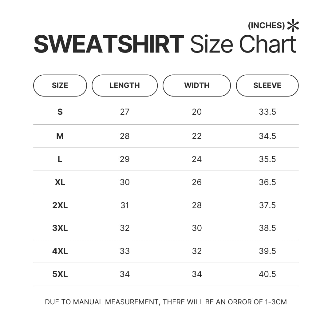 Sweatshirt Size Chart - Animal Crossing AU Store