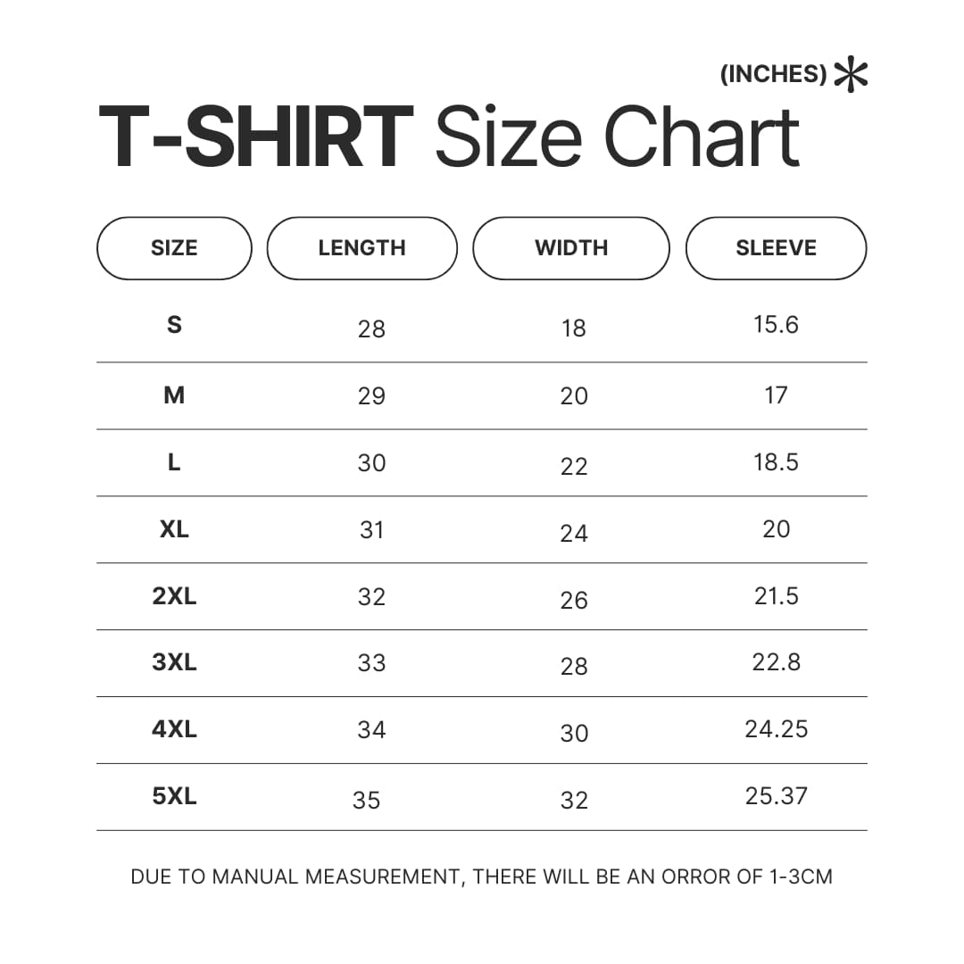 T shirt Size Chart - Animal Crossing AU Store