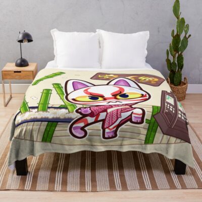 Kabuki Cranky Cat Villager Throw Blanket