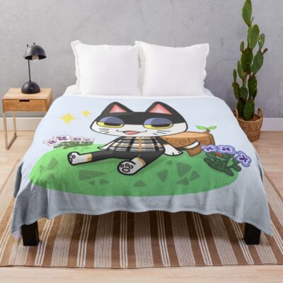 Punchy Lazy Cat Acnh Throw Blanket