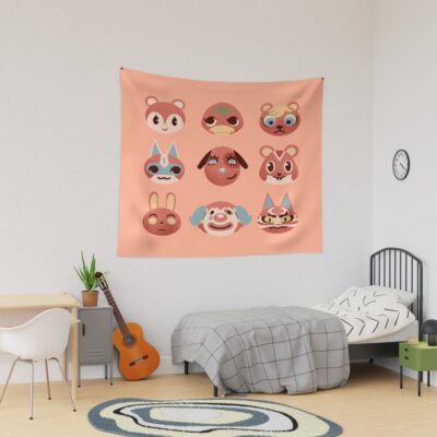 Red Villager Friends Tapestry