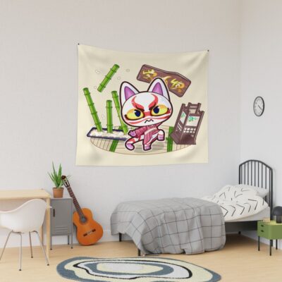 Kabuki Cranky Cat Villager Tapestry