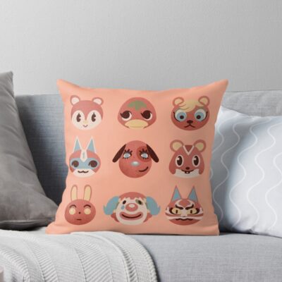 Red Villager Friends Throw Pillow