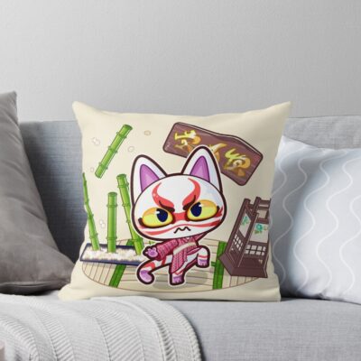 Kabuki Cranky Cat Villager Throw Pillow